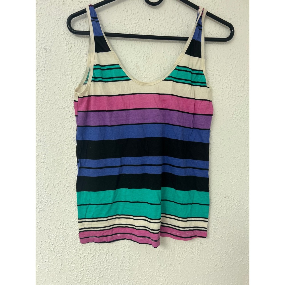 Scratch Womens Multi Color Striped Cotton Scoop Neck Tank Top Size M Made in USA